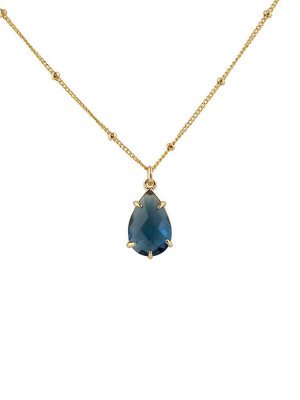 "montana Blue" Glass Prong Teardrop Pendant Necklace