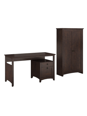 Bush Furniture Buena Vista Home Office Desk W/tall Storage Cabinet Madison Cherry Buv026msc