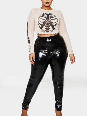 Plus Nude Skeleton Printed Crop Top