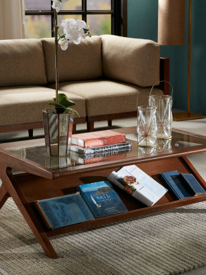 Rocket Coffee Table With Tempered Glass Pecan