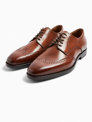 Tan Real Leather Pisa Wingcap Shoes