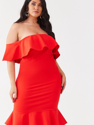 Plus Size Flounce Knee-length Dress