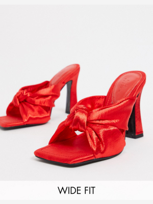 Asos Design Wide Fit Norbiton Satin Twist Mules In Red