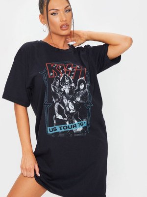 Black Kiss Slogan T Shirt Dress