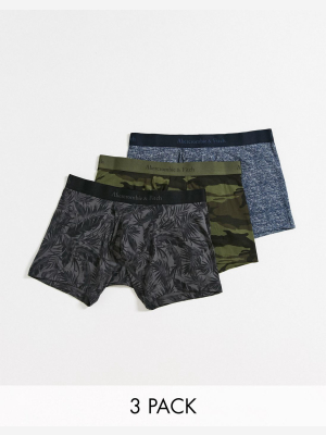 Abercrombie & Fitch 3 Pack Camo Florals Trunks In Green/blue/black