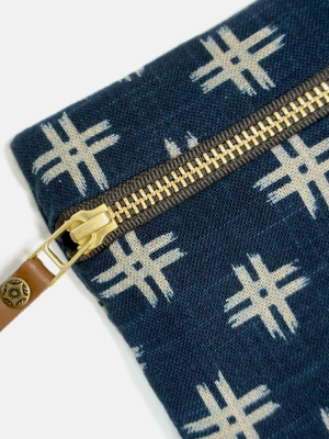 Flat Small Zipper Pouch, Indigo Igeta