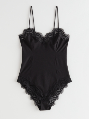 Geometric Lace Trim Bodysuit