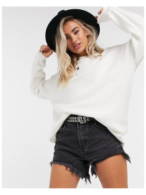 Bershka Oversized Sweater In Ecru