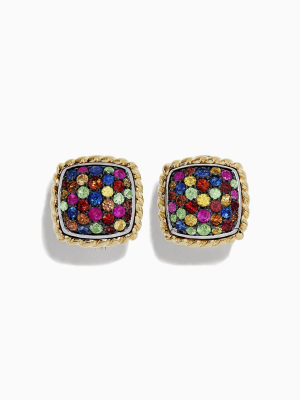 Effy Mosaic Sterling Silver & 18k Gold Multi Sapphire Earrings, 1.16 Tcw