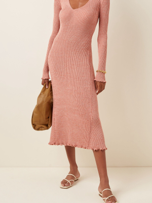 Asymmetric Neckline Ribbed Wool-blend Dress