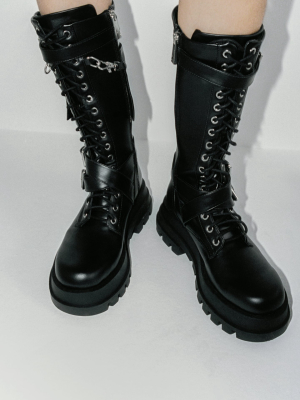 High Shaft Laced Boots With Pocket