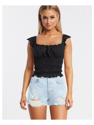 Miss Selfridge Shirred Cami Top In Black