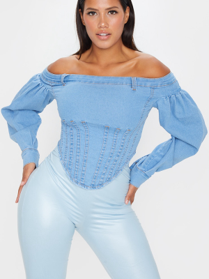 Shape Light Blue Wash Denim Bardot Balloon...