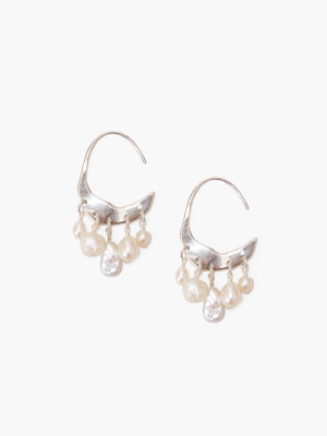 Petite Crescent White Pearl And Silver Hoop Earrings