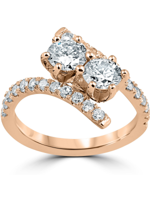 Pompeii3 1 Cttw Diamond 2 Stone Forever Us Engagement Anniversary Ring 14k Rose Gold