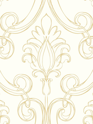 Sketched Damask Peel-and-stick Wallpaper In Gold By Nextwall