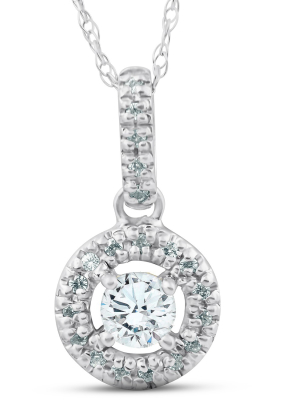 Pompeii3 14k 1/3ct Floating Solitaire Pave Round Diamond Pendant