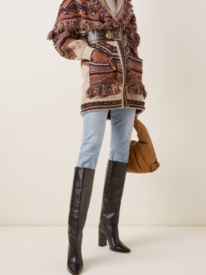 Fringed Intarsia Wool-blend Cardigan