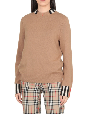 Burberry Icon Stripe Trim Knit Sweater