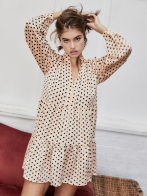 Uo Polka Dot Tiered Mini Dress