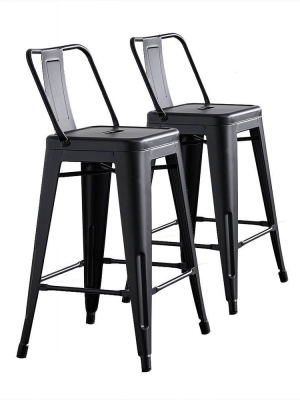 Set Of 2 24" Metal Counter Height Barstools With Bucket Back - Ac Pacific