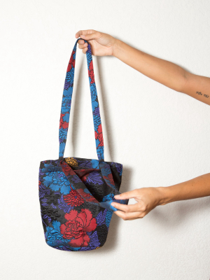 Song Song Round Bucket Bag W/ Looping Straps - Midnight Floral Print (woven)