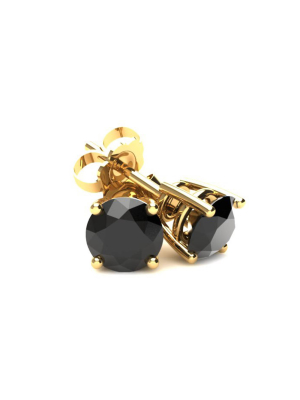 Pompeii3 1.50ct Round Brilliant Cut Treated Black Diamond Stud Earring In 14k Gold Basket Setting