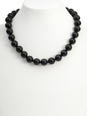 12mm Black Nephrite Jade And Gold Necklace