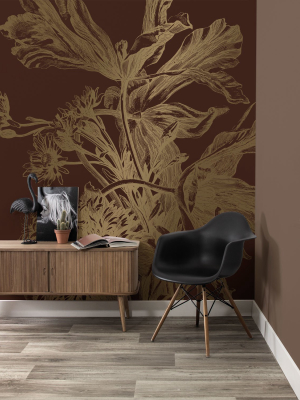 Gold Metallic Wall Mural In Engraved Flowers Rust By Kek Amsterdam