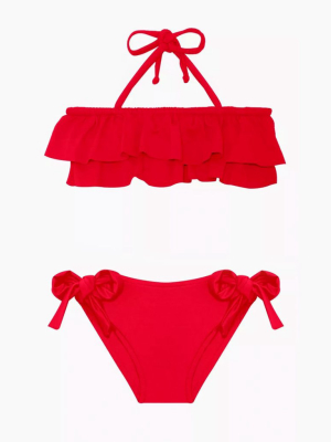 Kerri Bandeau Bikini Set (kids) - Cherry Red