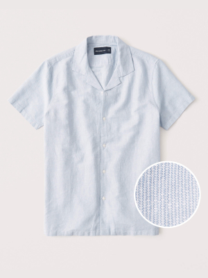 Linen-blend Camp Collar Button-up Shirt