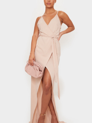 Stone Ribbed Wrap Maxi Dress