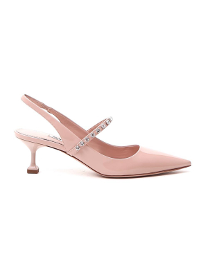 Miu Miu Crystal Embellished Slingback Pumps