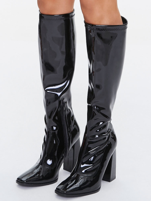 Faux Patent Leather Knee-high Boots