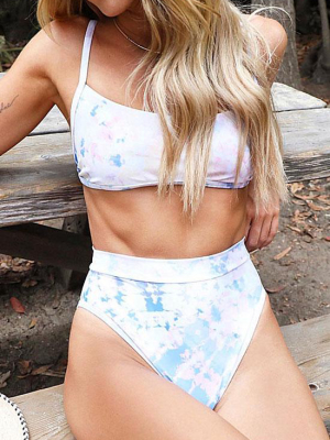 Tie Dye High Leg High Waisted Bralette Bikini Swimsuit - Two Piece Set