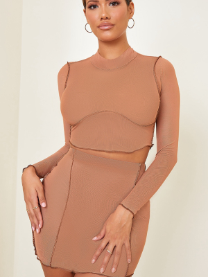 Shape Mocha Mesh Seam Detail Crop Top