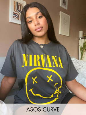 Asos Design Curve Oversized T-shirt With Nirvana Print