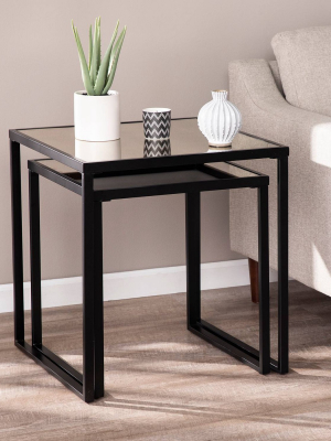 2pc Laneth Nesting End Tables Antique Mirrored/black - Aiden Lane