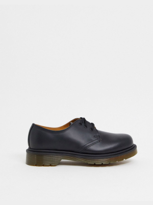 Dr Martens 1461 Flat Shoes In Black With Plain Welt Sole