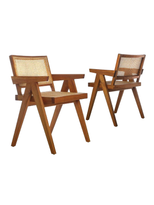 Mid Century Hand Cane Jeanneret Armchair Set