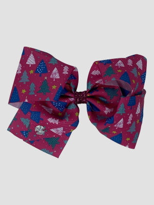 Girls' Jojo Siwa Christmas Tree Print Bow Hair Clip - Pink