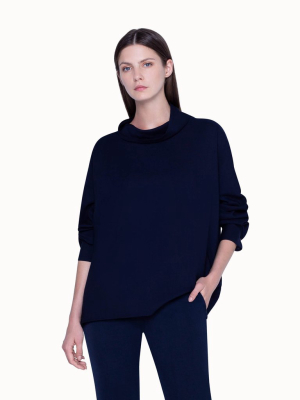 Wool Tunic Blouse With Wide Turtleneck