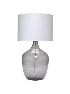 Plum Jar Table Lamp, Extra Large In Grey Glass With Large Drum Shade In White Linen