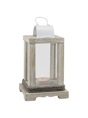 Stonebriar Coastal Worn White Wood And Metal Candle Lantern