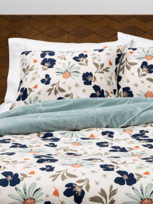 Dusty Jade Reversible Velvet Floral Print Comforter & Sham Set - Opalhouse™