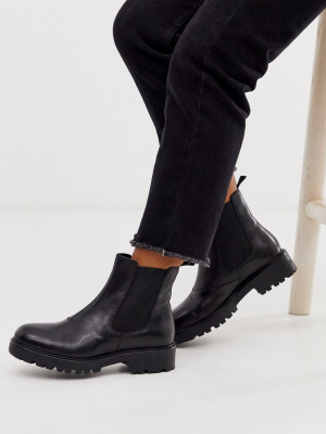 Vagabond Kenova Black Leather Chunky Flat Ankle Boots