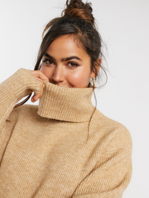 Miss Selfridge Cowl Neck Sweater In Tan