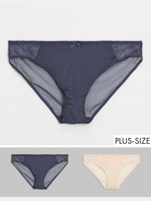 Dorina Plus Size 2 Pack Brief In Gray And Beige