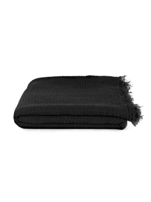 Simple Linen Throw Black