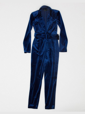 Asos Design Velvet Tuxedo Jumpsuit In Navy